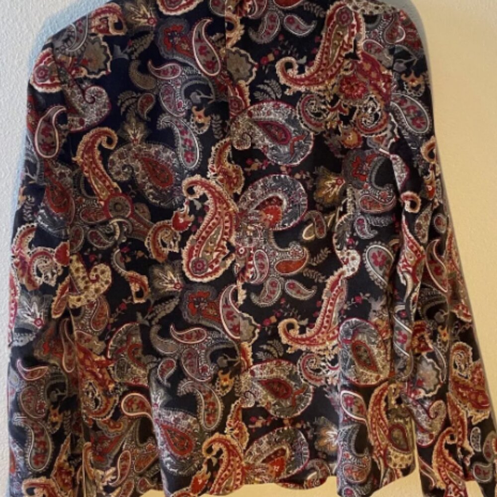Talbots Blazer Velvet Jacket Size 10 Paisley Lined Cotton Silk Blend 1 Button - Picture 4 of 8